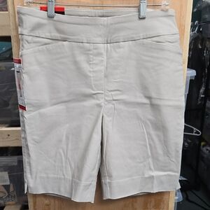 Hilary Radley Size 12 Light Beige Pull On Bermuda Style Dress Shorts